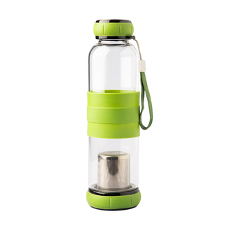 R08268 - 550 ml Sulmona glass bottle with tea infuser, green 