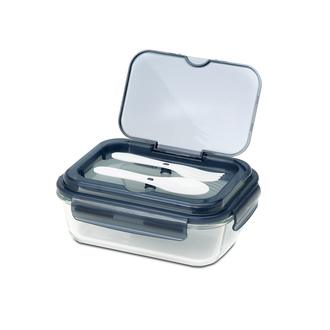 R08444 - Lagos glass lunch box with cutlery 1000 ml, black 