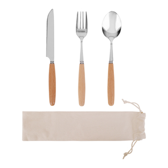 R17156 - Nantes Cutlery Set in Cotton Bag, beige/silver 
