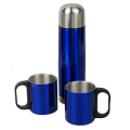 R08383 - 480 ml Picnic vacuum flask & mugs set, blue/silver 